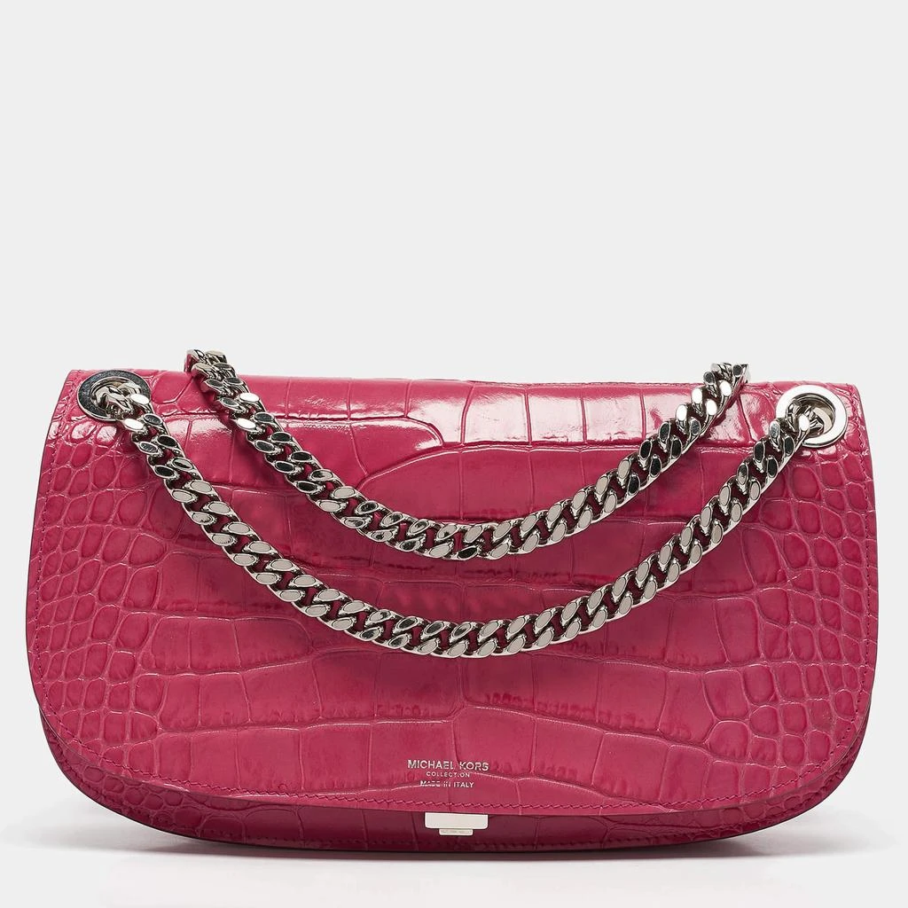 Michael Kors Michael Kors Fuchsia Croc Embossed Leather Christie Envelope Shoulder Bag 1