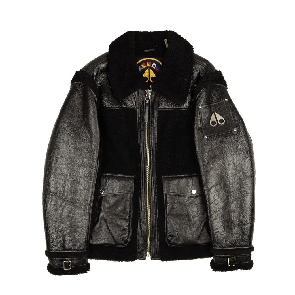 Moose Knuckles Men's Black Leather Logo Dufresne Jacket