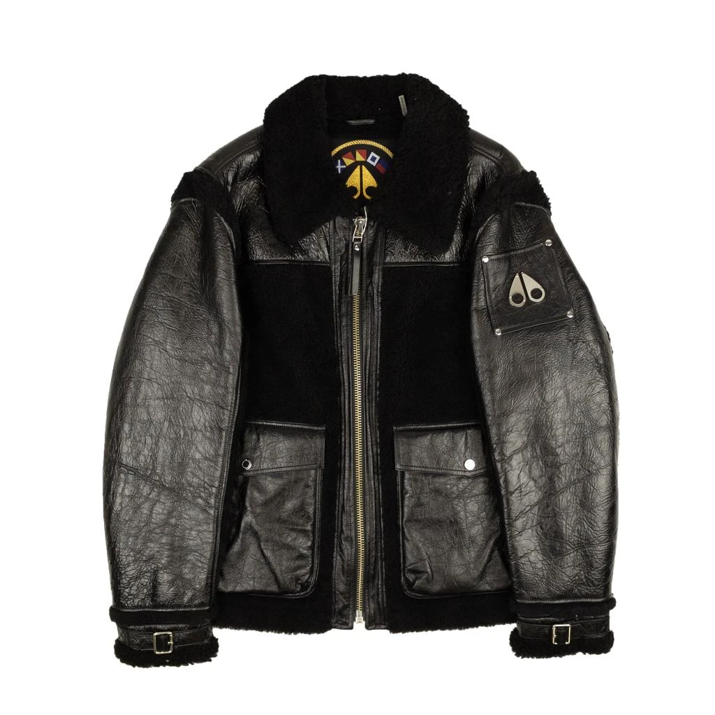 Moose Knuckles Men's Black Leather Logo Dufresne Jacket