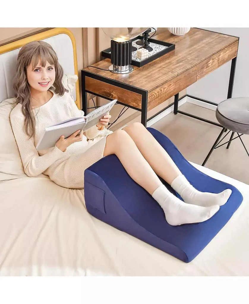 SUGIFT Bed Wedge Pillow with Tablet Pillow Stand and Side Pockets-Navy 5