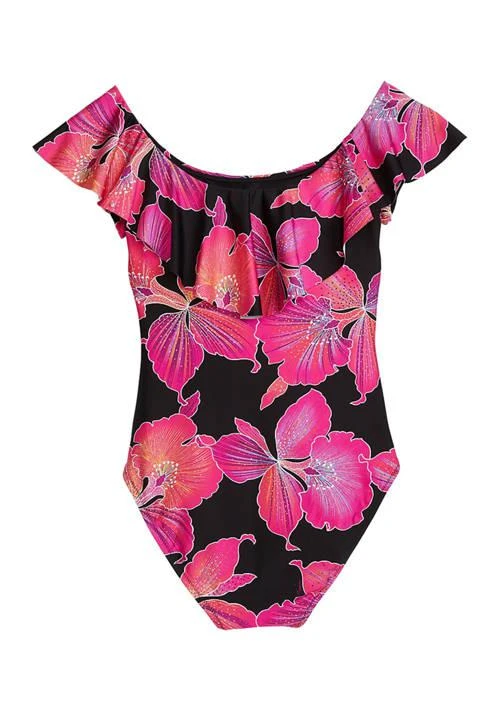 Trina Turk Turk Fleury Floral Printed Ruffle Off The Shoulder One Piece Swimsuit 2