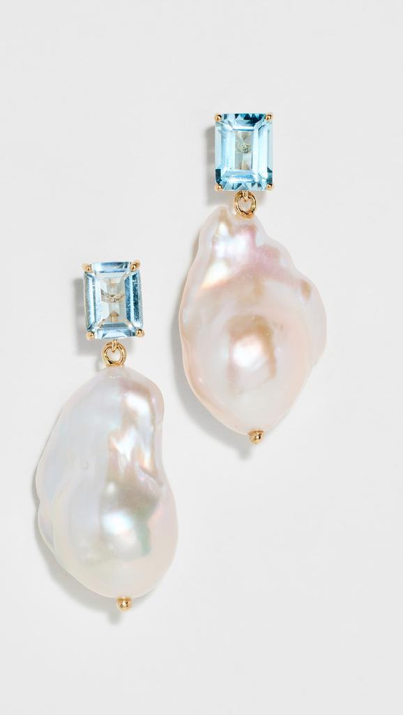 MATEO 14k Blue Topaz and Baroque Pearl Drop Earrings