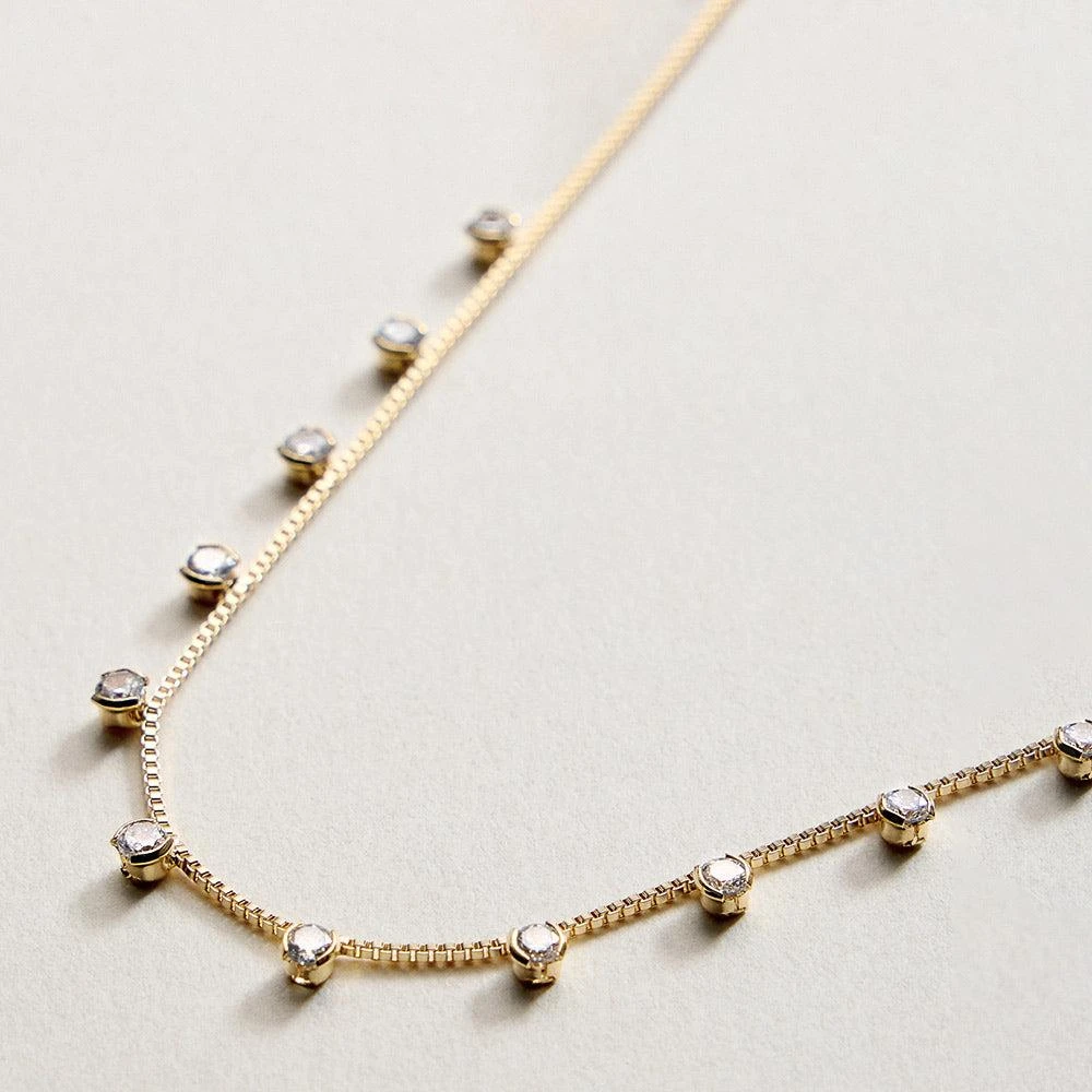 FASHNZFAB 18K Gold Filled Tiny CZ Stone Bezel Charm Station Necklace 2