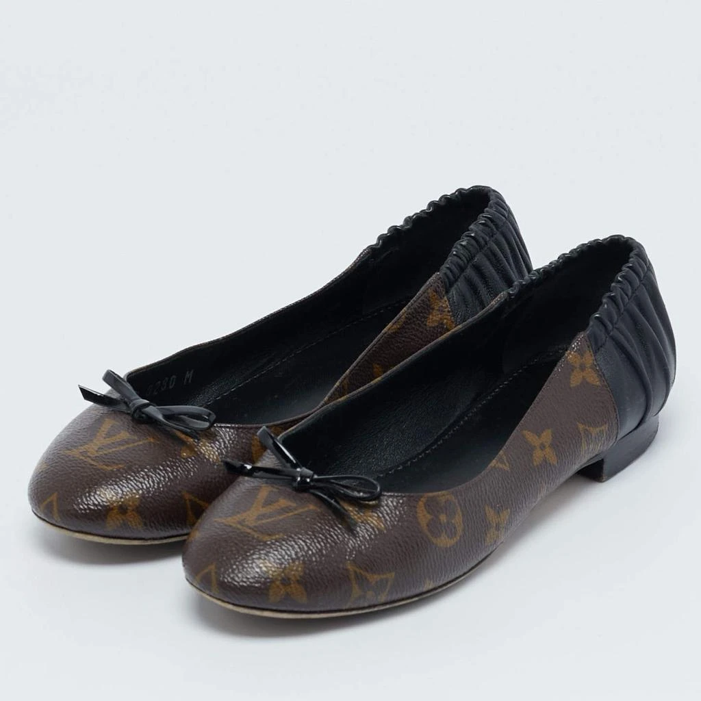 Louis Vuitton Louis Vuitton Black Leather and Monogram Canvas Joy Ballet Flats Size 36 2