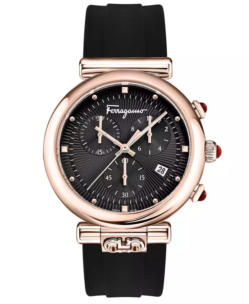 Salvatore Ferragamo Women's Swiss Chronograph Ora Black Silicone Strap Watch 40mm 1