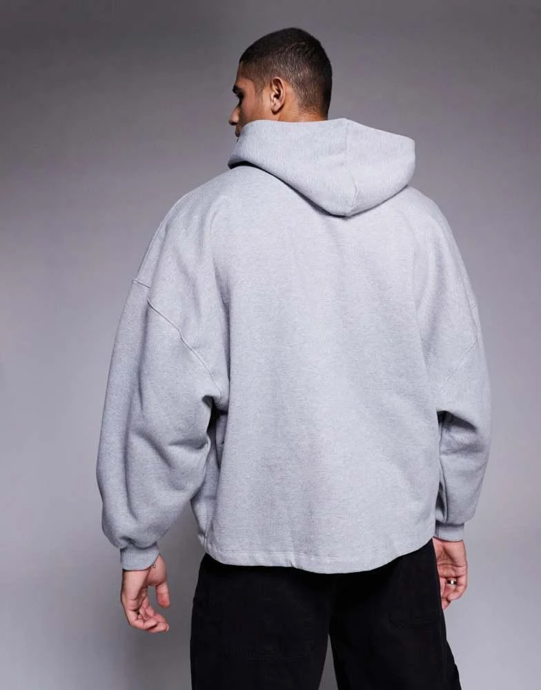 ASOS ASOS DESIGN premium heavyweight oversized zip through hoodie 400gsm with fixed hem in grey marl 3