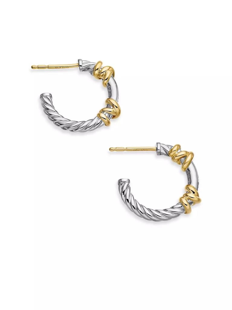 David Yurman Petite Helena Wrap Hoop Earrings in Sterling Silver with 18K Yellow Gold and Diamonds, 3/4in 5