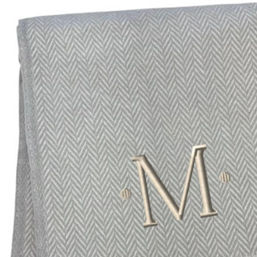 Hivvago 55" X 70" Gray And White Herringbone Cotton Blend M Initial Throw Blanket with Tassels And Embroidery 4