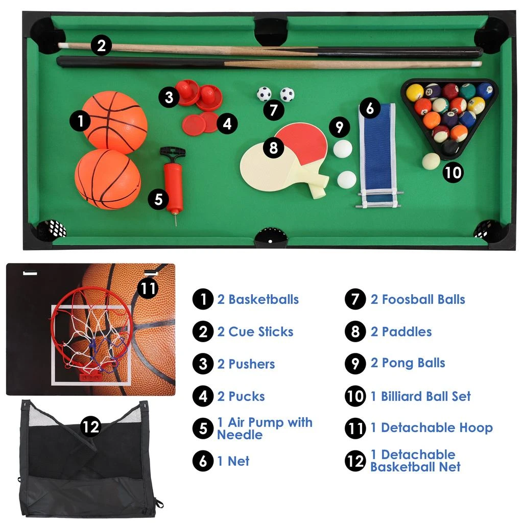Sunnydaze Indoor Sport Collage 2-Player 5-in-1 Multi-Game Table with Billiards, Push Hockey, Foosball, Ping Pong, and Basketball - 45" 3