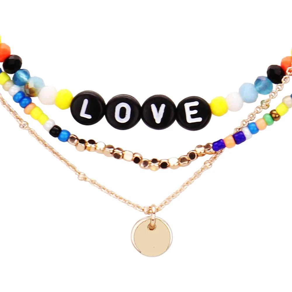 FASHNZFAB Multi Color Bead Statement Love Layered Necklace 2