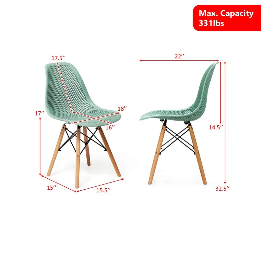 Hivvago Set of 2 Sleek Plastic Chairs with Cutout Design and Solid Wood Legs 3