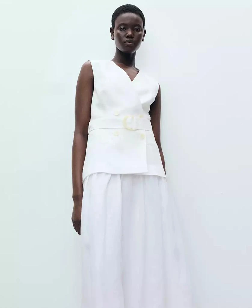 Mango - linen and ramie dress with belt White - 2 - Woman