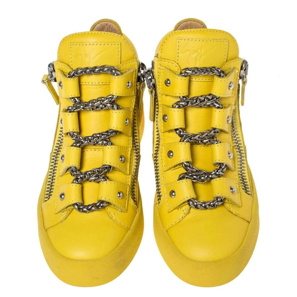 Giuseppe Zanotti Giuseppe Zanotti Yellow Leather Gold Chain Laces Dual Zip Sneakers Size 35 3