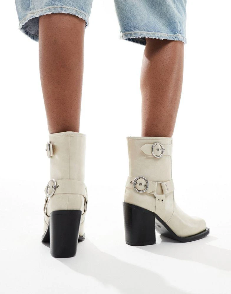 Shop Public Desire Freak heeled ankle biker boot in cream on Sale