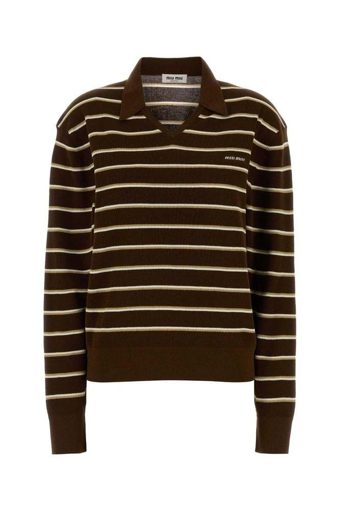 Miu Miu Miu Miu Long-Sleeved Striped Knitted Polo Shirt