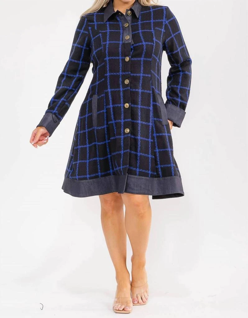Karen T Design Plaid Coat Dress In Navy 2
