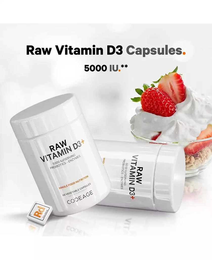 Codeage Raw Vitamin D3+ High Potency 5000 IU Supplement- Raw Vitamin Enhanced with Omega-9, Probiotics, Digestive Enzymes, Fruits
Greens 60 Capsules 5