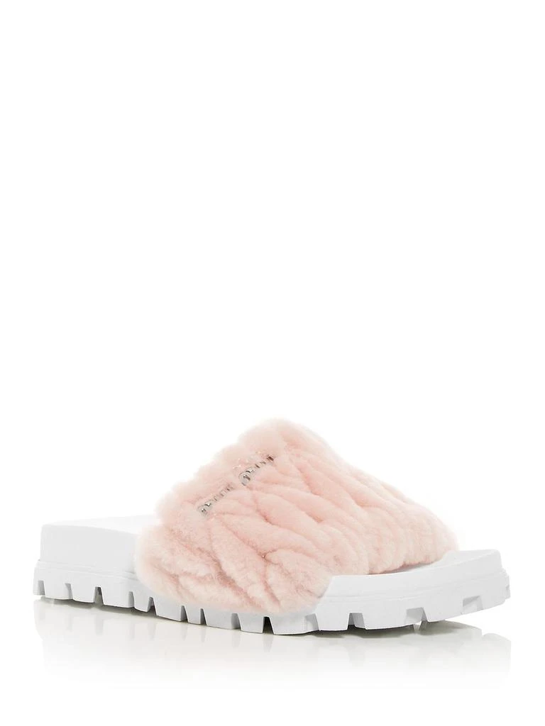 Miu Miu Montone Matelasse Womens Faux Fur Slip On Slide Sandals 1