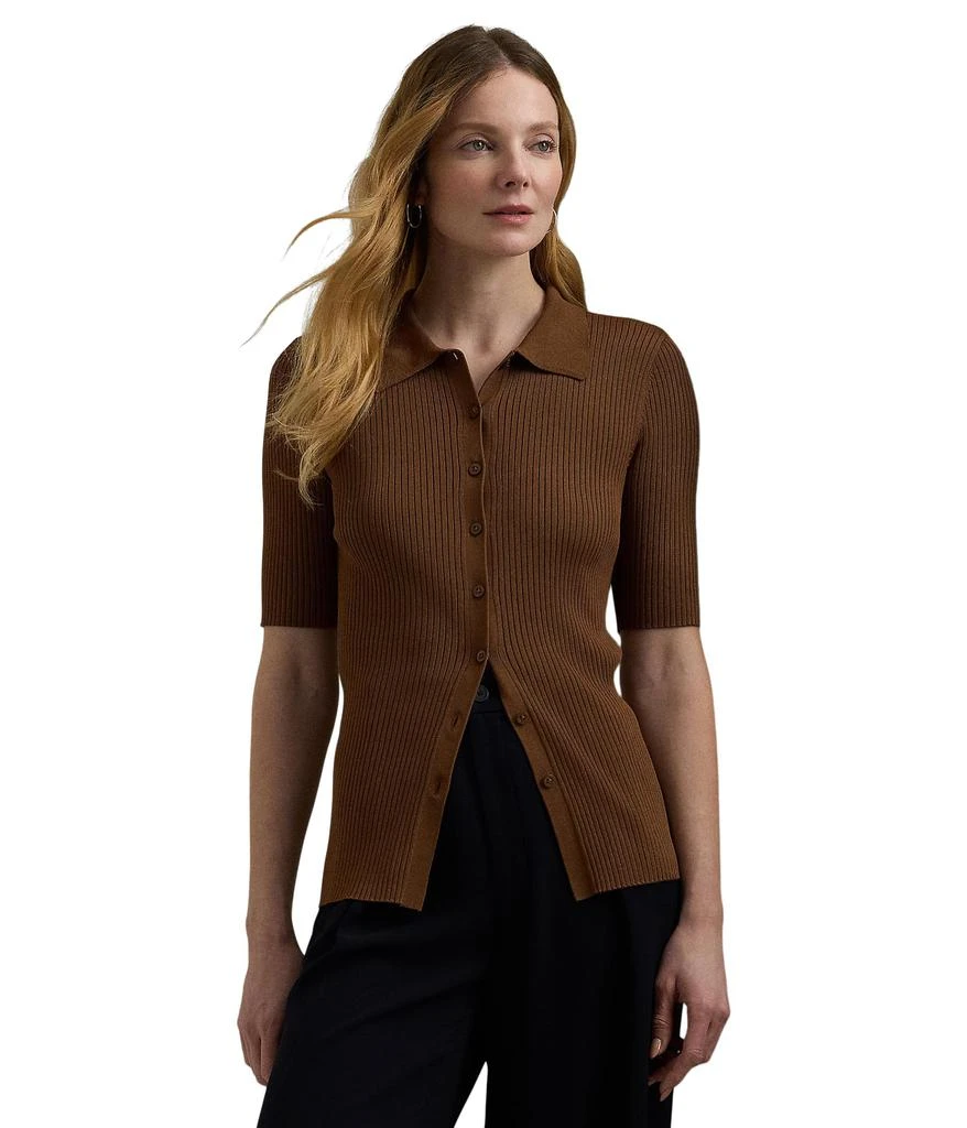 Rib-Knit Elbow-Sleeve Polo Cardigan – On Sale Now with Up to 10