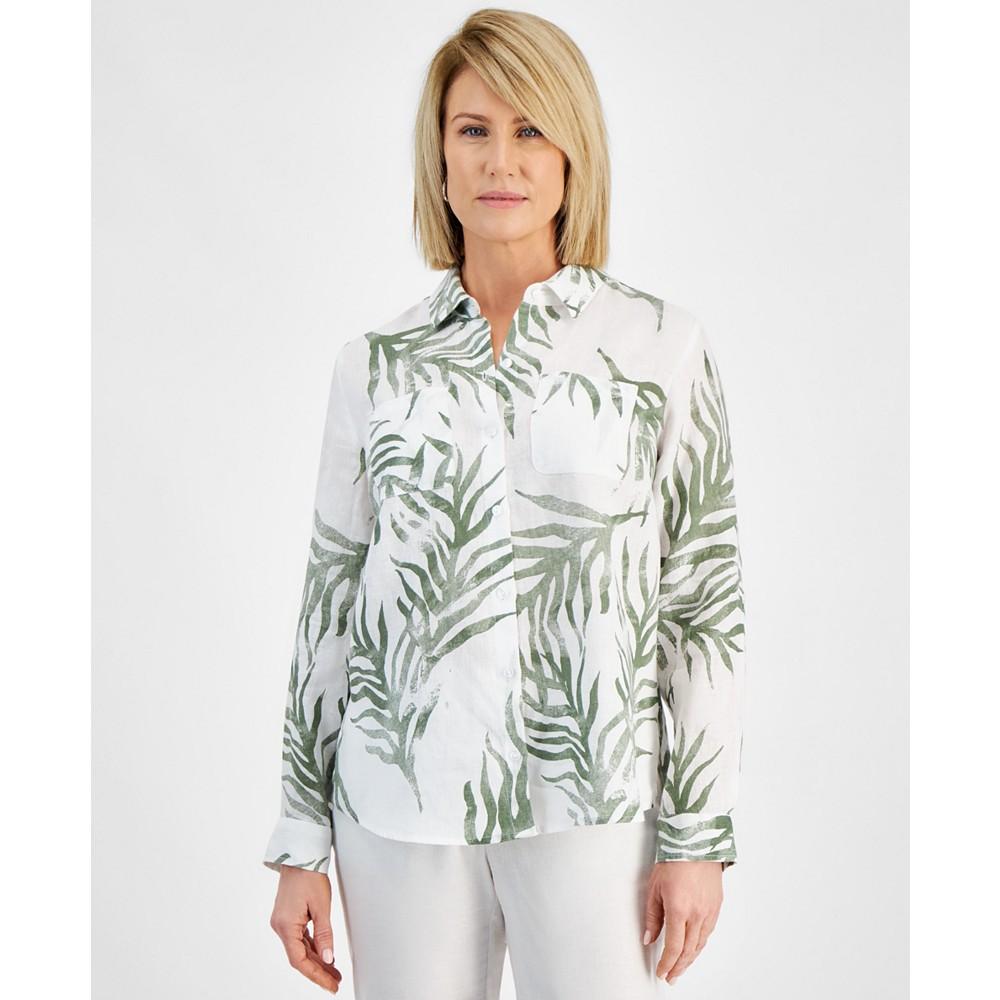 Charter Club Petite 100% Linen Printed Button-Front Shirt, Created for Macy's