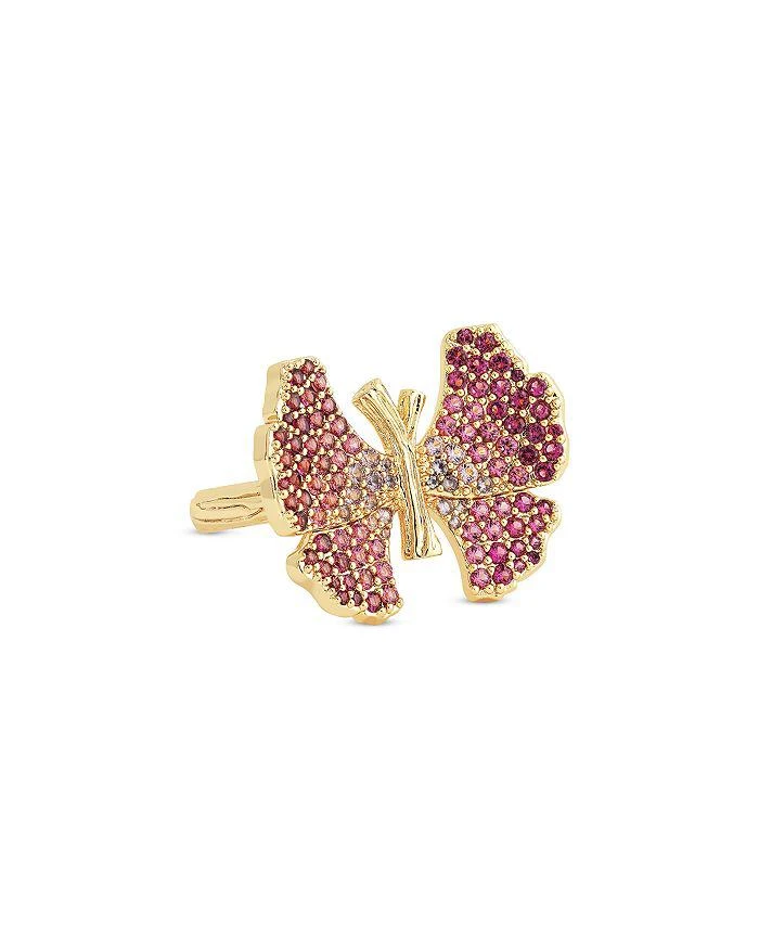 Anabel Aram Pink Pavé Butterfly Cocktail Ring in 18K Gold Plated