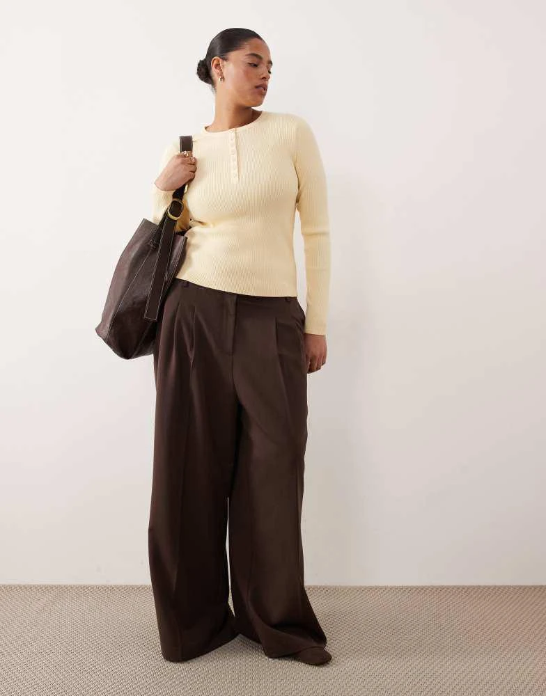 ASOS ASOS DESIGN Curve fine gauge henley top in buttermilk 2