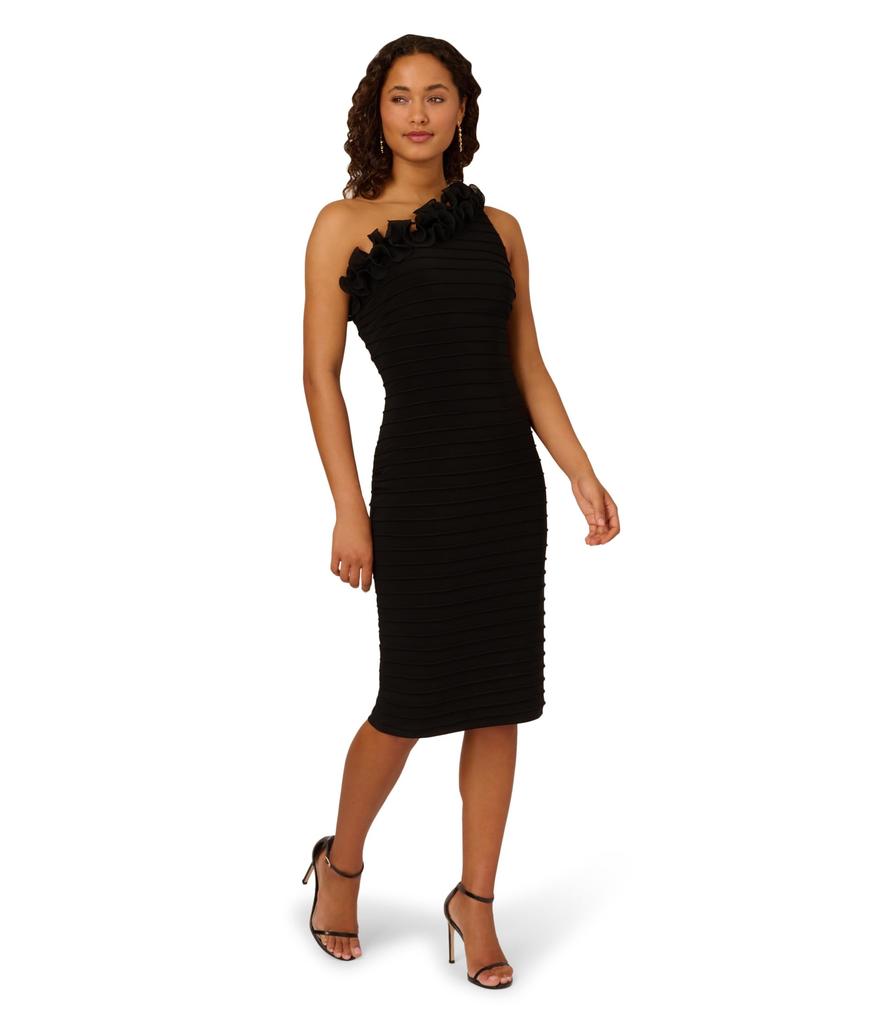 Adrianna Papell Ruffled Neckline Pintuck Dress