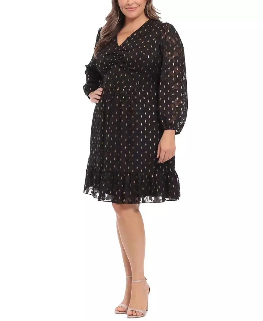 London Times Plus Size Clip-Dot Fit & Flare Dress 6