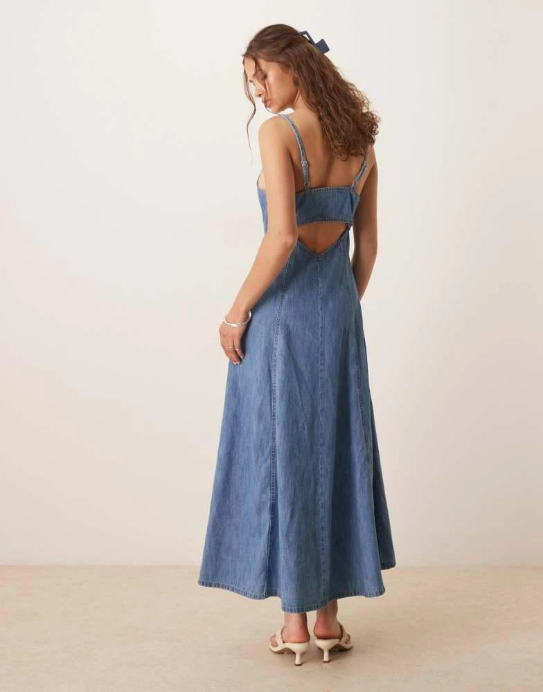 knee length dresses for ladies ANDREA COTTON DENIM FIT AND FLARE STRAPPY MIDI DRESS – Sunday Story