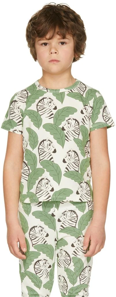 Mini Rodini Kids Off-White & Green Zebra T-Shirt 2
