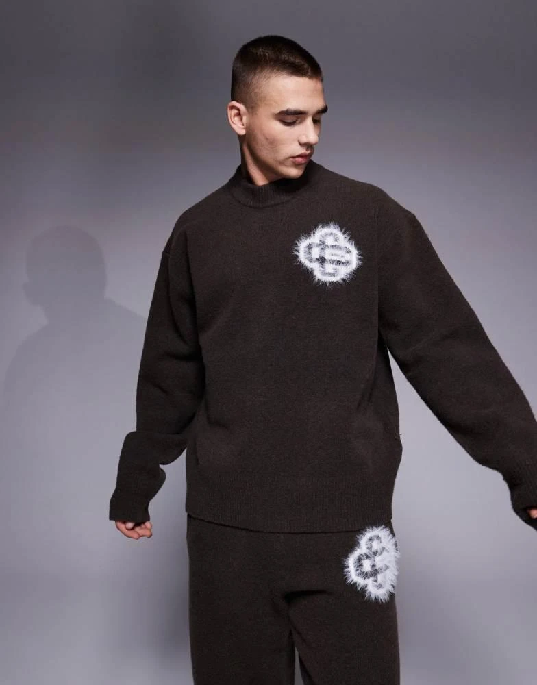 The Couture Club The Couture Club co-ord fluffy knit emblem jumper in brown 1