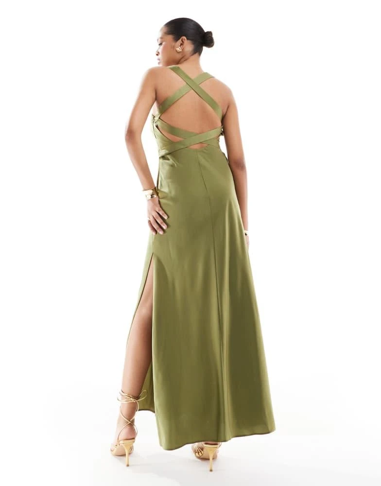 Shop ASOS DESIGN satin wide neck cross back strap maxi dress in olive green  on Sale at BeyondStyle  Get 21% Off ASOS DESIGN satin wide neck cross back  strap maxi dress
