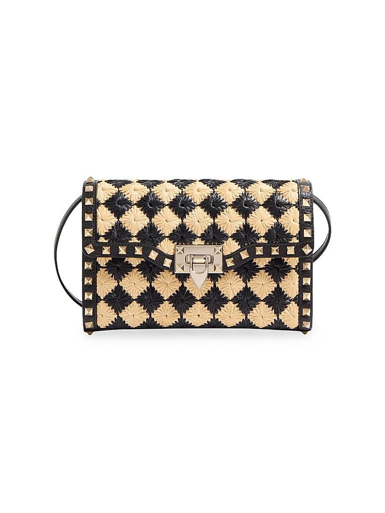 ショルダーバッグ・ポシェット VALENTINO TWO-TONE RAFFIA ROCKSTUD CROSSBODY BAG Valentino Two-tone Raffia Rockstud Crossbody Bag - Crossbody
