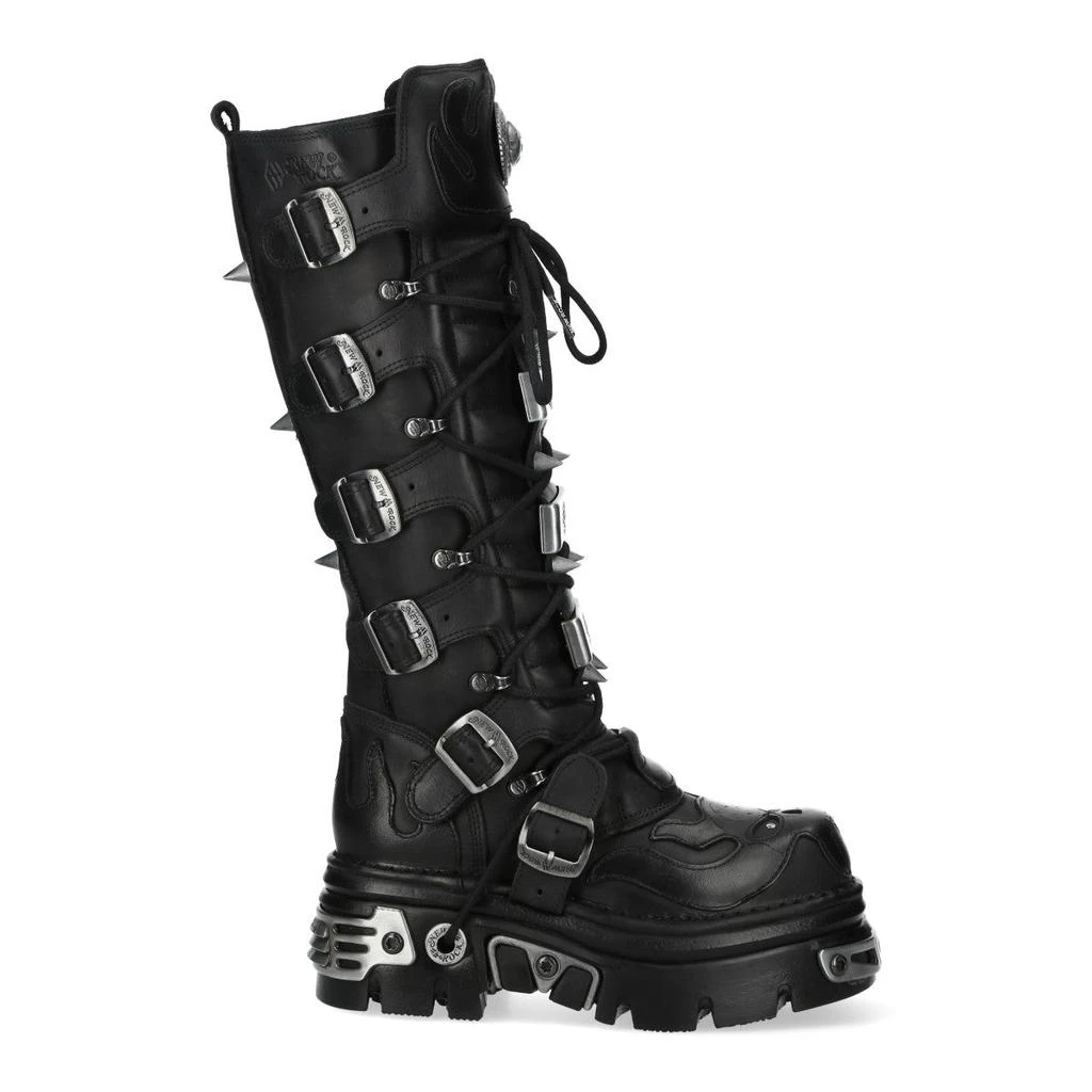 NewRock M-161-C10 Knee High Black Leather Spiked Gothic Boots 4