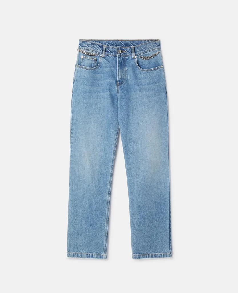 Stella McCartney Stella McCartney - Falabella Chain Light Wash Cropped Jeans, Woman, Mid Blue, Size: 26 1