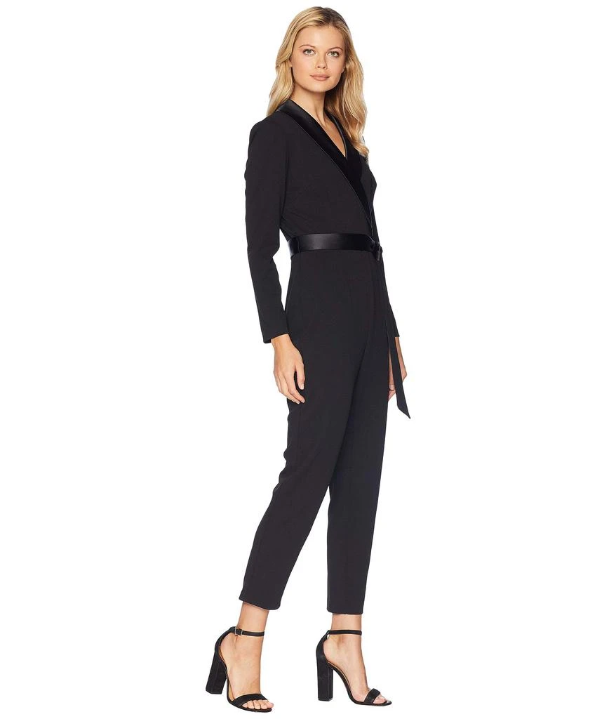 Adrianna Papell Knit Crepe Wrap Top Jumpsuit with Long Sleeves, Slim Pants, and Stretch Charmeuse Collar 4