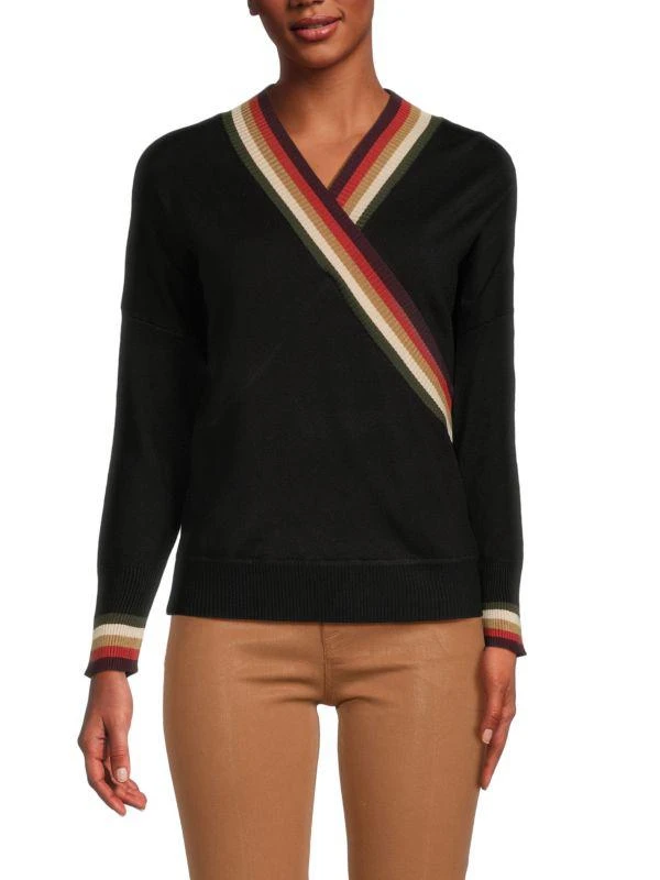 The Lynk Varsity Stripe Faux-Wrap Around Sweater 1