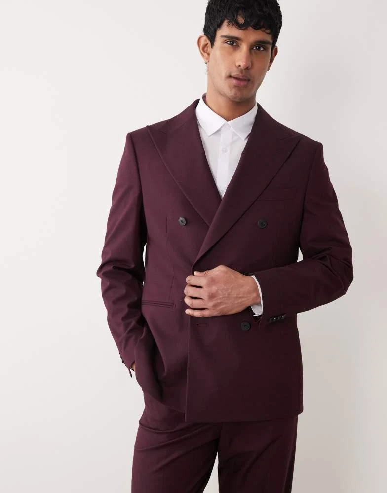 ASOS ASOS DESIGN regular double breasted suit jacket in burgundy