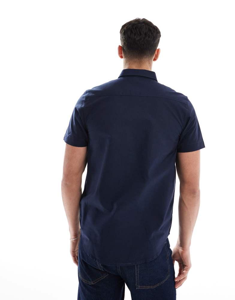 Brave Soul Brave Soul Cotton oxford short sleeve shirt in navy