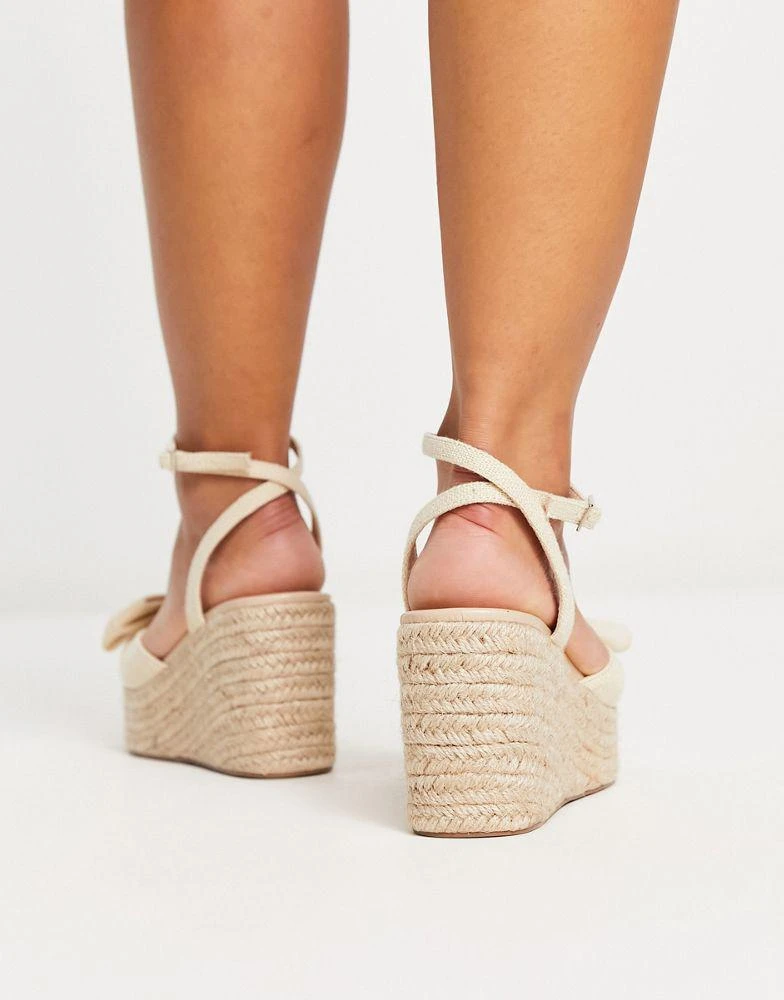 ASOS ASOS DESIGN Wide Fit Trisha bow detail espadrille wedges in natural fabrication 2