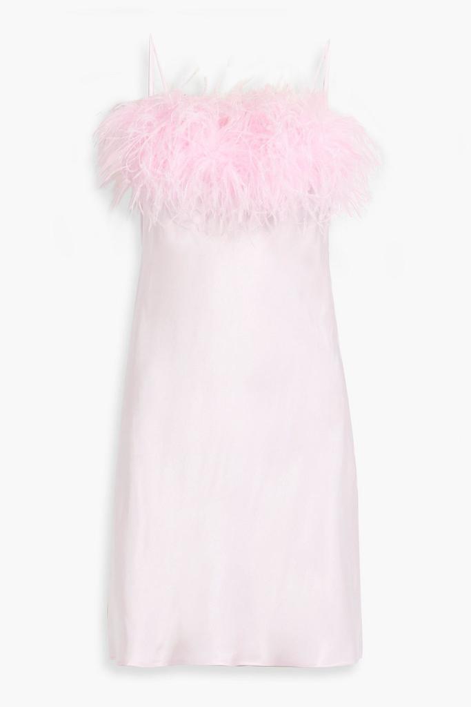 Sleeper Boheme feather-trimmed satin mini slip dress