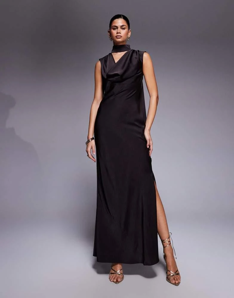 black satin cowl back dress asos ASOS Design - Cowl Neck Maxi Dress - Women - Viscose/Rayon - 8 US