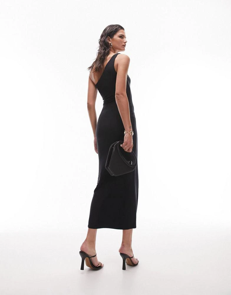Topshop Topshop super soft shaping one shoulder slip dress in black 2