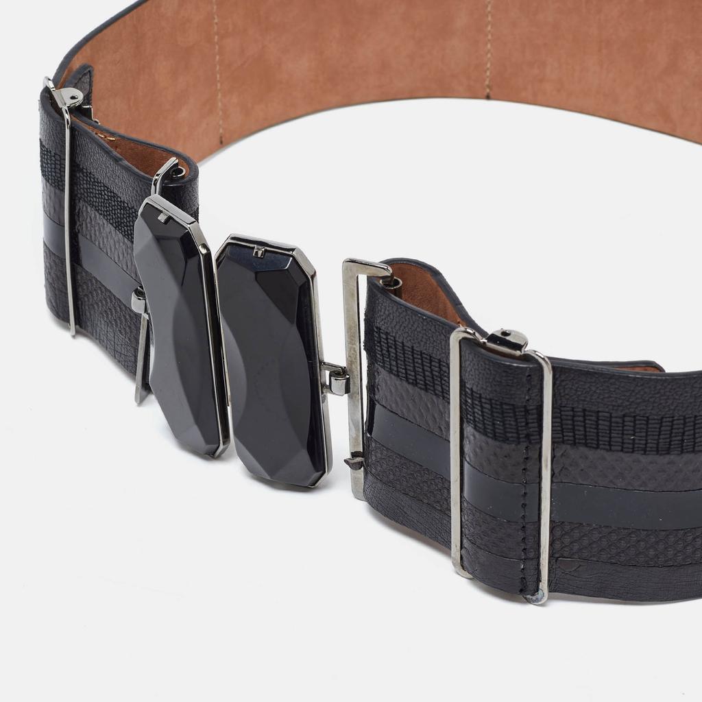 Fendi Fendi Black Karung, Patent and Leather Wide Waist Belt 70CM