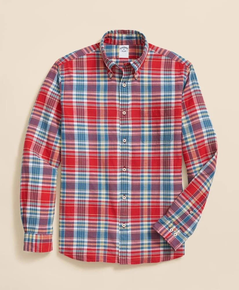 Brooks Brothers Washed Cotton Madras Polo Button-Down Collar Shirt 1