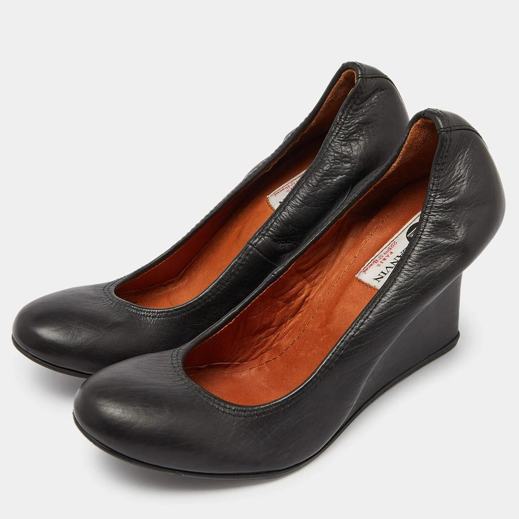 Lanvin Lanvin Black Leather Wedge Pumps Size 38.5 2