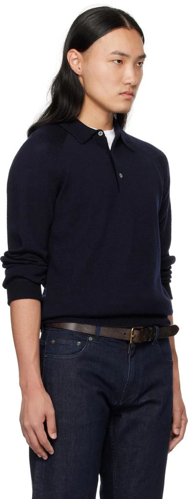Drake's Navy Merino Wool Knitted Polo 2
