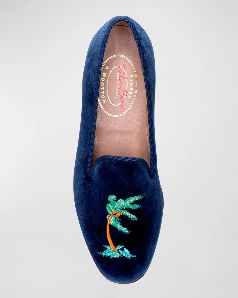 Stubbs and Wootton Men's Embroidered Palm Tree Velvet Slippers 5
