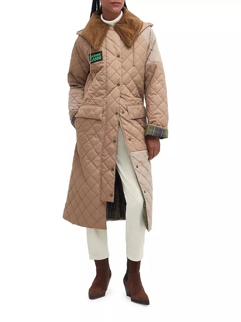Barbour Barbour x Ganni Burghley Colorblocked Quilted Shell Coat 2