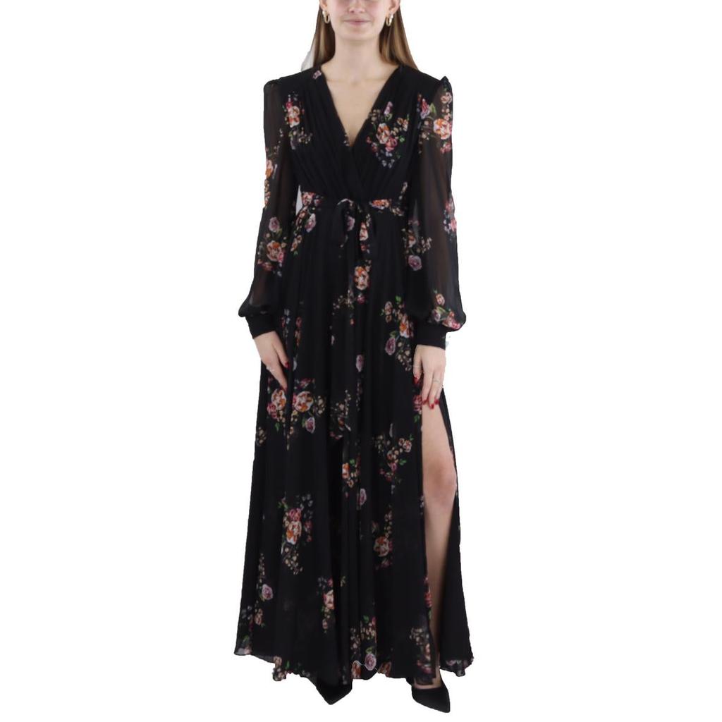 Ieena for Mac Duggal Womens Chiffon Floral Print Maxi Dress